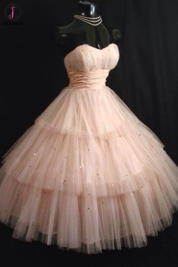 Princess Sweetheart Tulle Knee Length Homecoming Dress, Puffy Strapless Short Prom Dress KPH0458