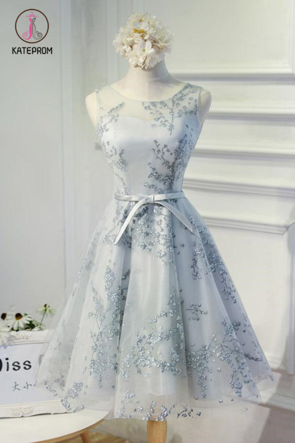 Cute A line Sleeveless Short Prom Dress, Appliqued Homecoming Dress For Girl KPH0367