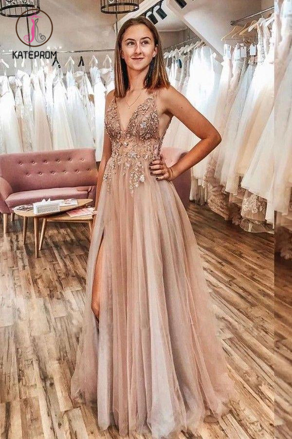 Spaghetti Straps Floor Length Beading Prom Dress with Rhinestone, Floor Length Evening Dress KPP1219
