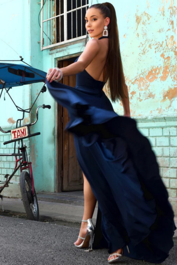 Elegant Satin A Line Prom Dresses With Slit Long Evening Gowns KPP1699