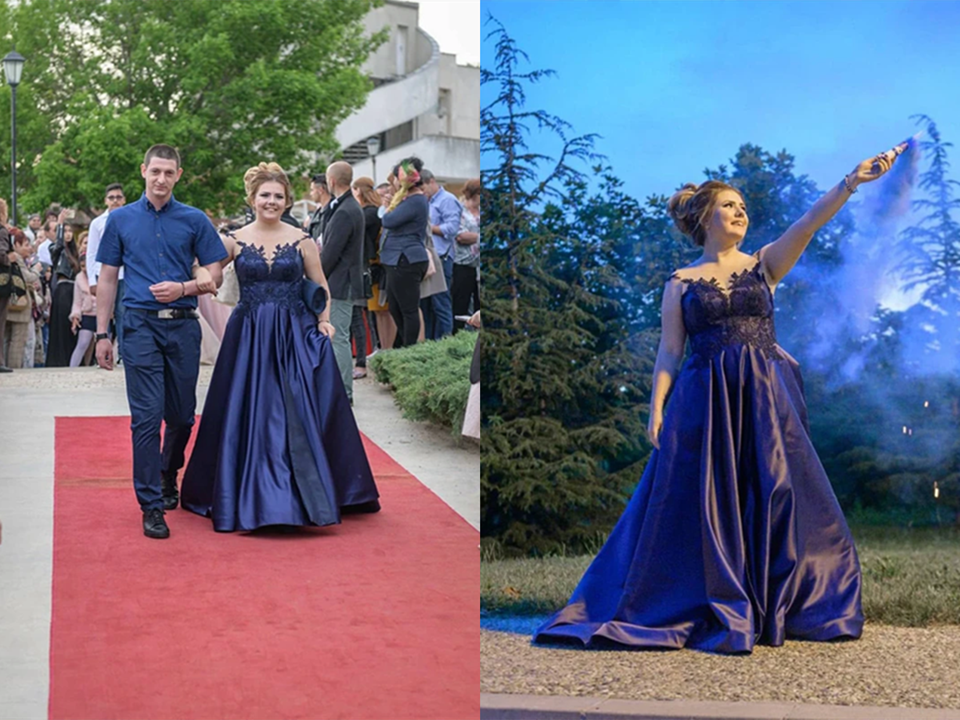 Delicate Scoop Satin Sweep Train Prom Dresses With Appliques KPP1430