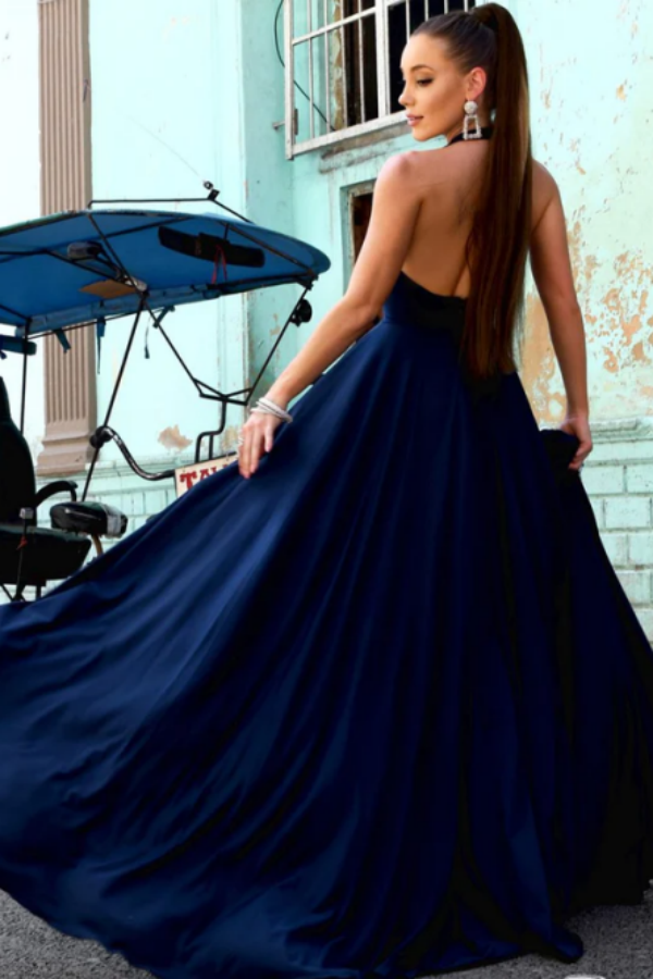 Elegant Satin A Line Prom Dresses With Slit Long Evening Gowns KPP1699