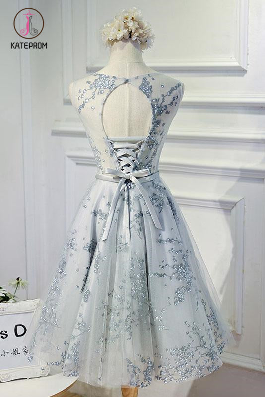Cute A line Sleeveless Short Prom Dress, Appliqued Homecoming Dress For Girl KPH0367