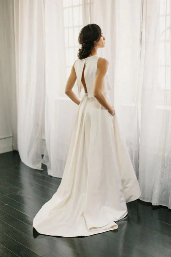 Simple Ivory Satin Two Pieces A Line Beach Wedding Dresses, Bridal Gown KPW0719