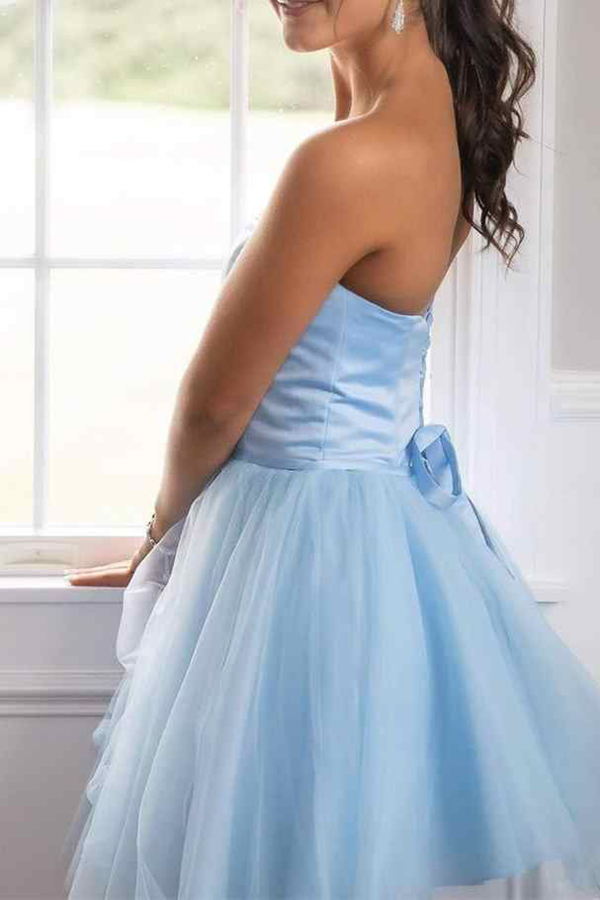 Light Blue Strapless A Line Lace up Short Homecoming Dress KPH0607