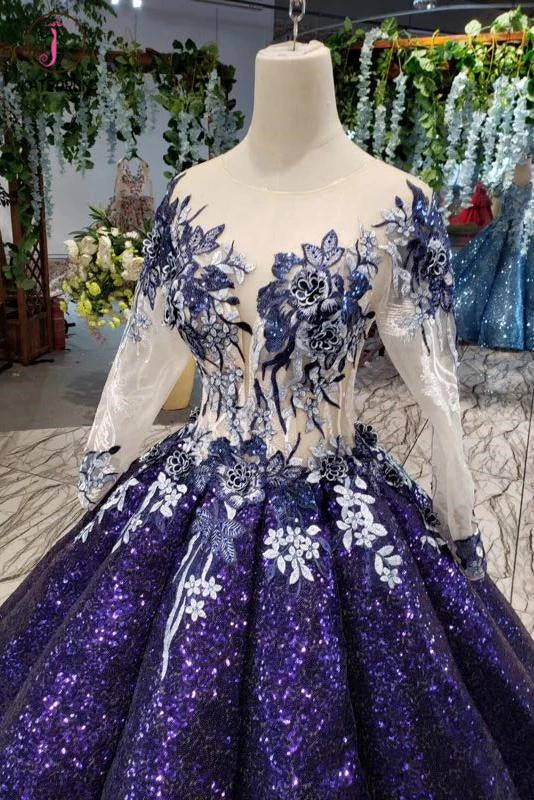 Ball Gown Long Sleeves Sequins Ombre Prom Dress, Puffy Quinceanera Dress KPP1063