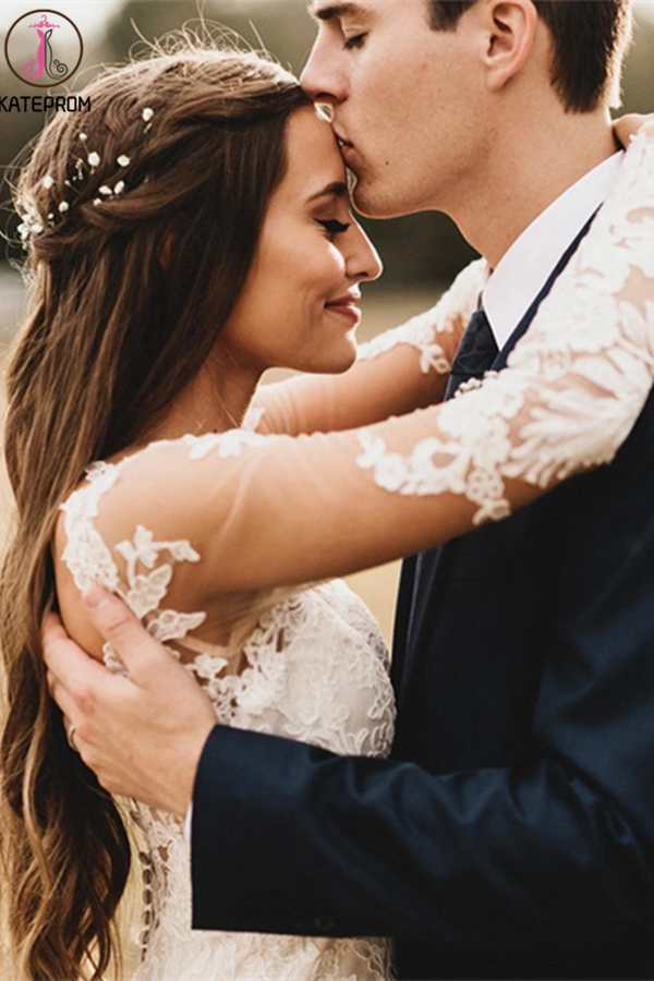 Elegant Mermaid Wedding Dresses Long Sleeves Lace Bridal Gowns KPW0630