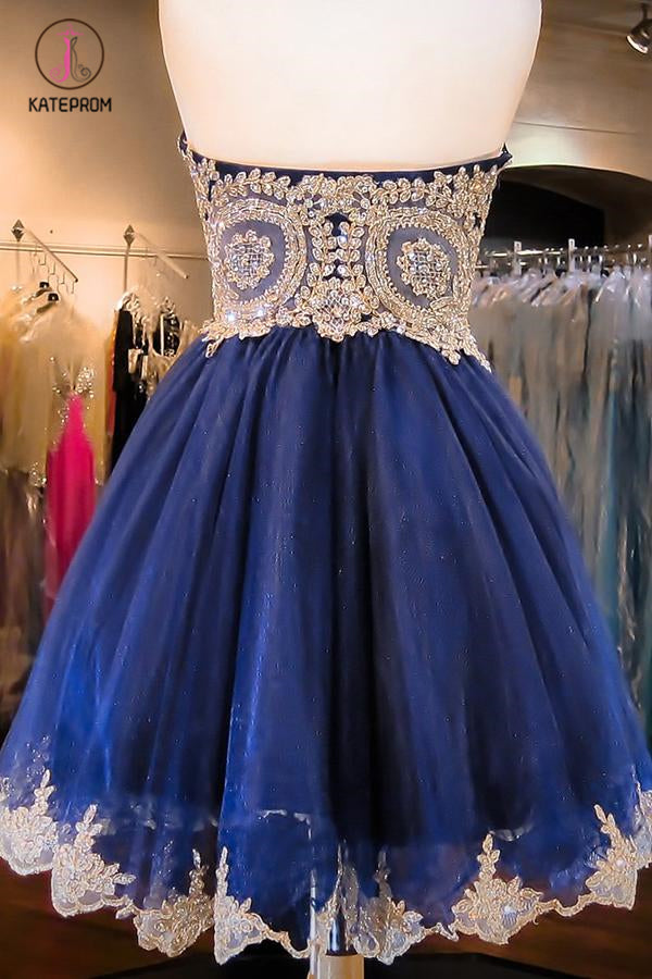 A-line Short Sweetheart Strapless Tulle Homecoming Dress with Beading KPH0282