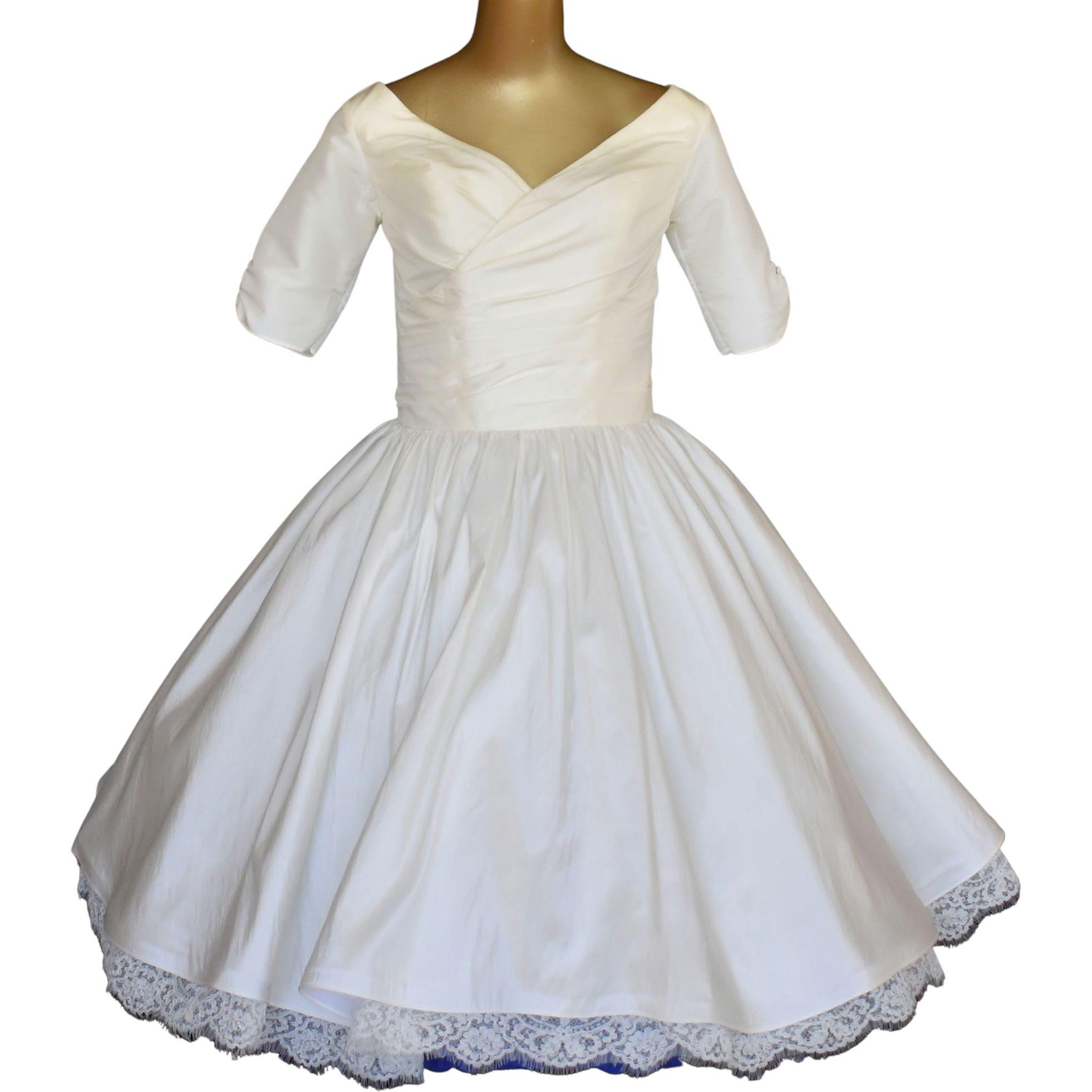 50s Style White Lace And Satin Short Wedding Dress KPW0724
