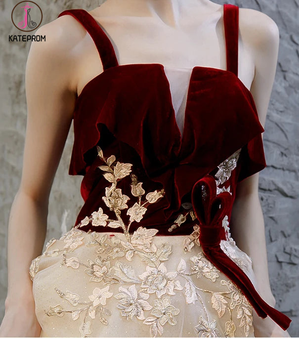 A Line Straps Sleeveless Long Party Dress with Appliques, Charming Long Prom Dresses KPP1298