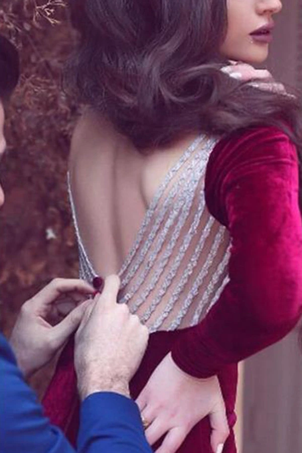 Red prom dress, Mermaid Simple Long Sleeve Long Prom Dress, Evening Dress KPP1345