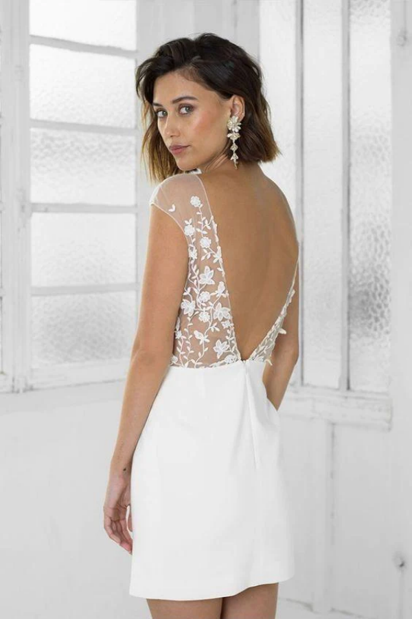 Perfect White Short Bridal Party Dress Lace Homecoming Dress KPH0638