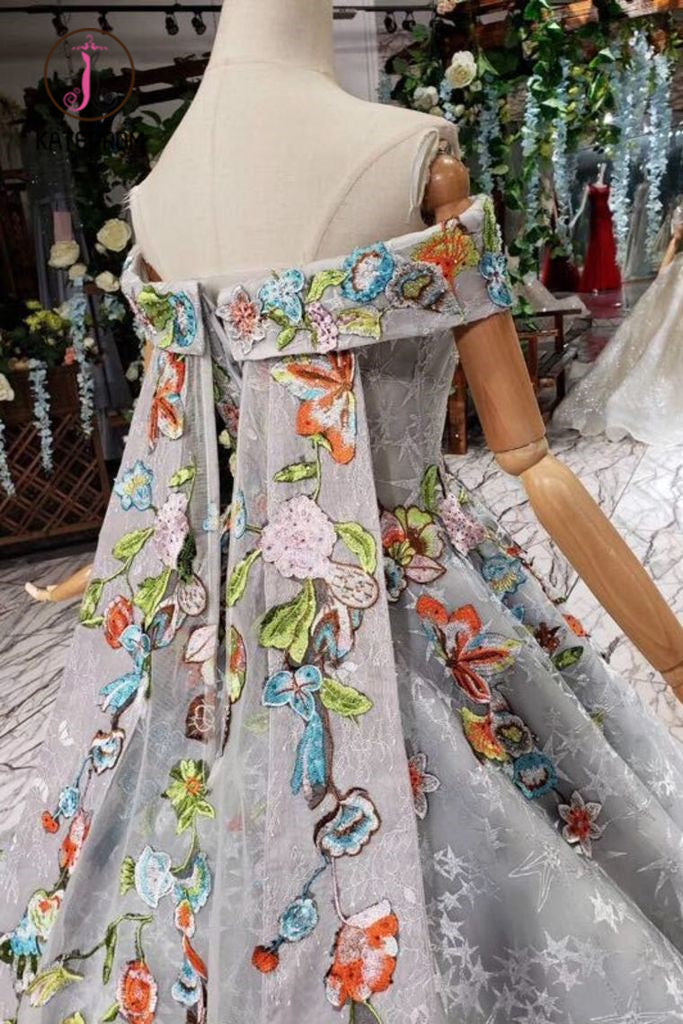 New Arrival Off the Shoulder Lace Prom Dress with Appliques, Quinceanera Dress KPP0871