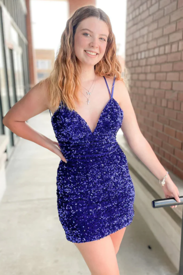 V Neck Short Royal Blue Prom Dresses, Formal Homecoming Dresses KPH0659