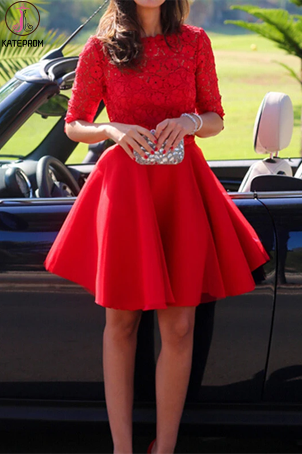 Red A-line Bateau Short Mini Chiffon Homecoming Dress, Short Prom Dresses KPH0545