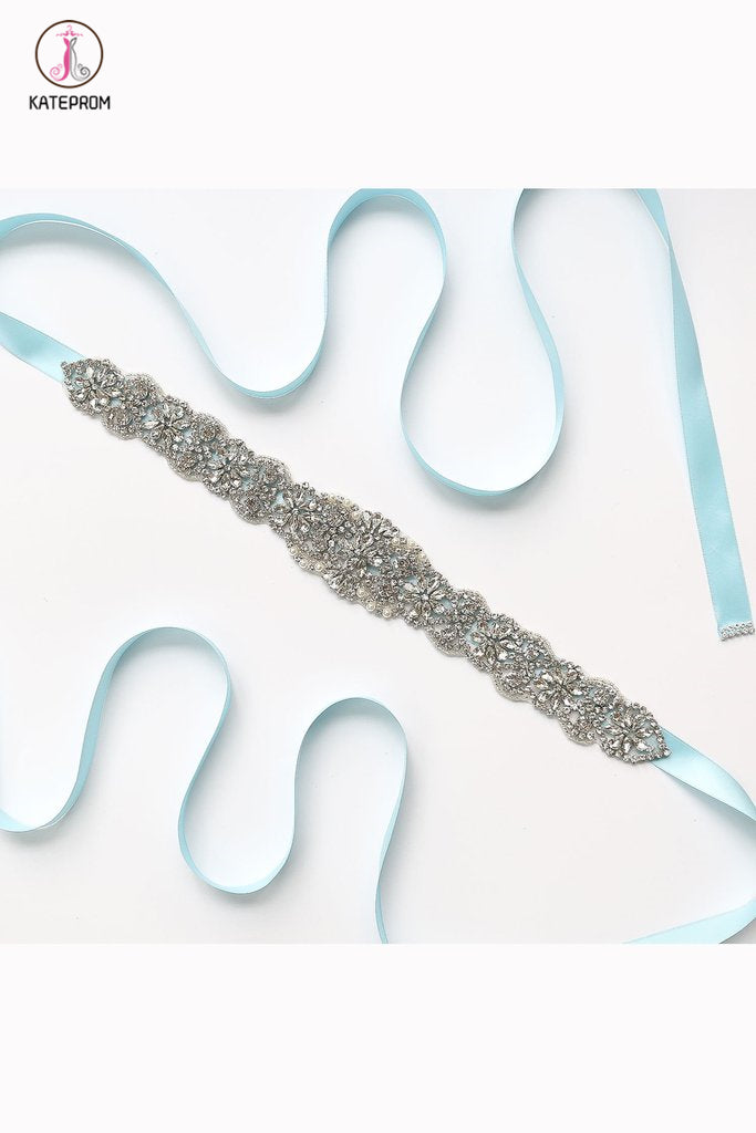Elegant Long Crystal Sashes with Ribbon, Wedding Bridal Sash KPS0004