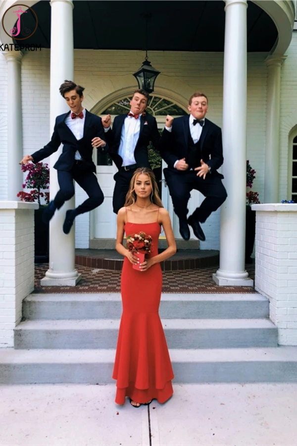 Red Mermaid A Line Strapless Prom Dress, New 2021 Formal Evening Dresses KPP1312