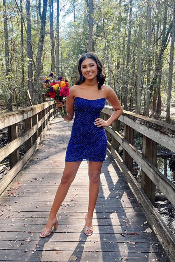 Strapless Royal Blue Sequins Short Homecoming Dress KPH0681