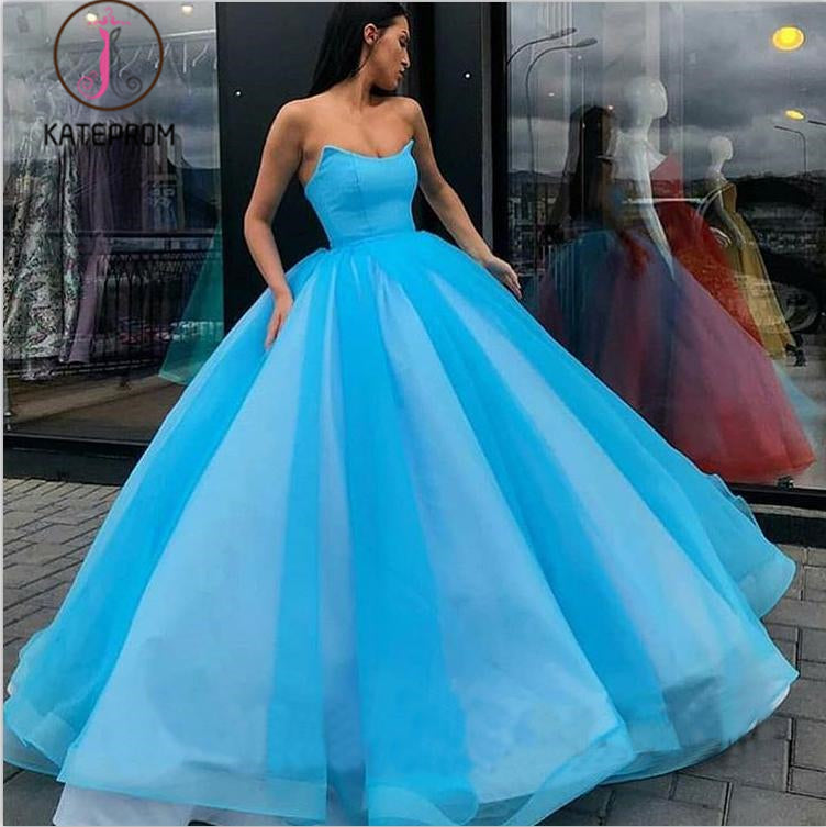 Blue Ball Gown Sweetheart Prom Dress, Princess Floor Length Tulle Quinceanera Dresses KPP1050