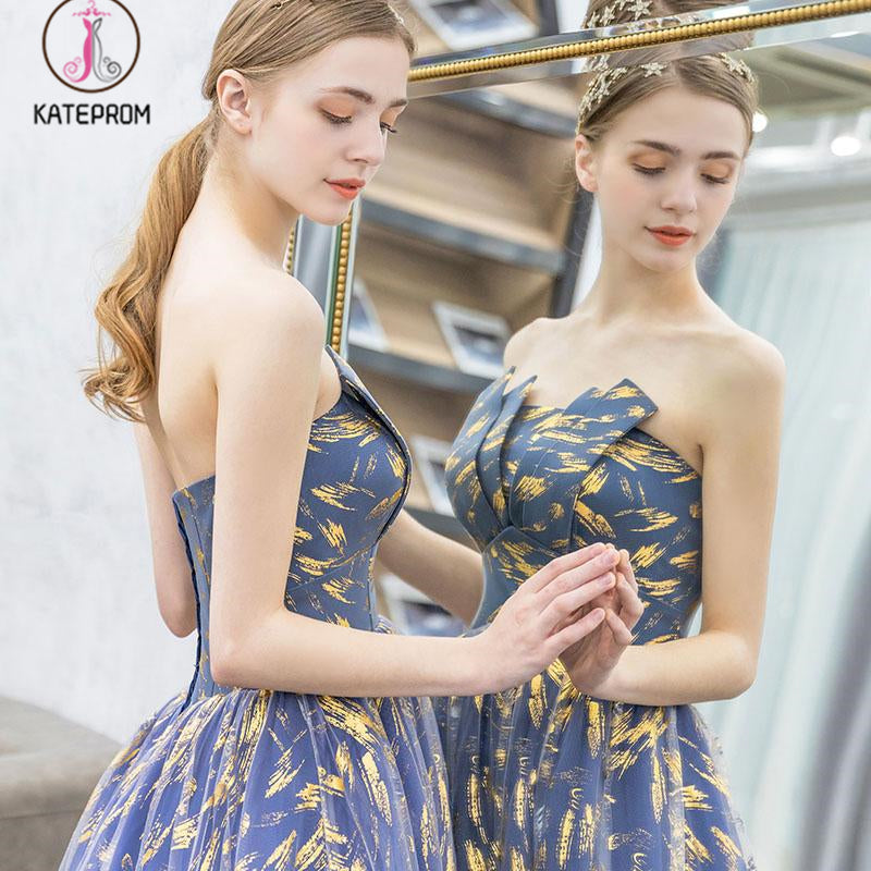 Ombre Puffy Strapless Sparkly Prom Dress, Sexy Long Party Dresses KPP1068