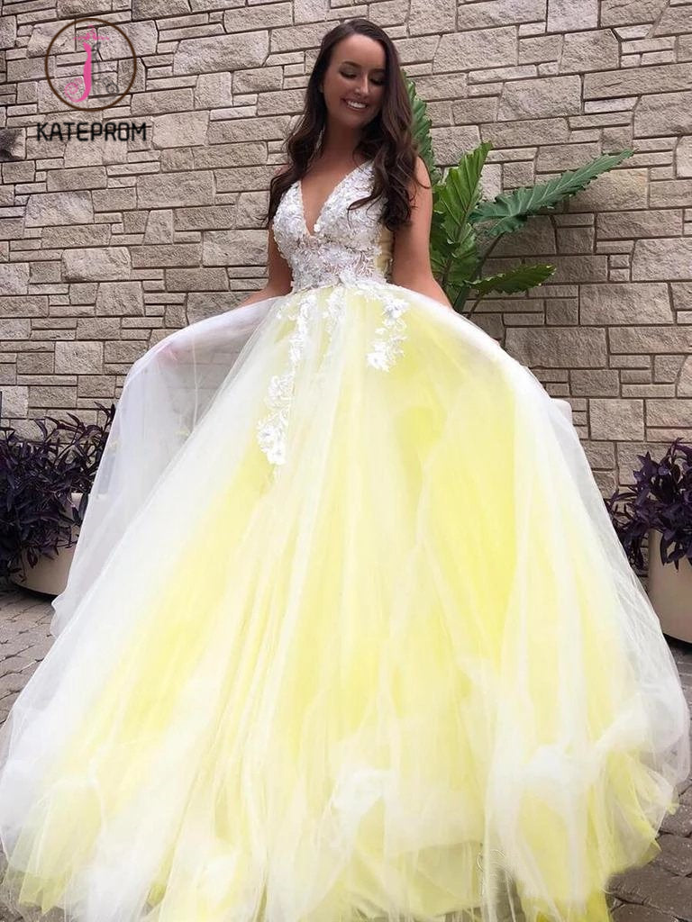 Stunning Lace Applique Long Prom Dresses Quinceanera Dress with Flowers KPP0976