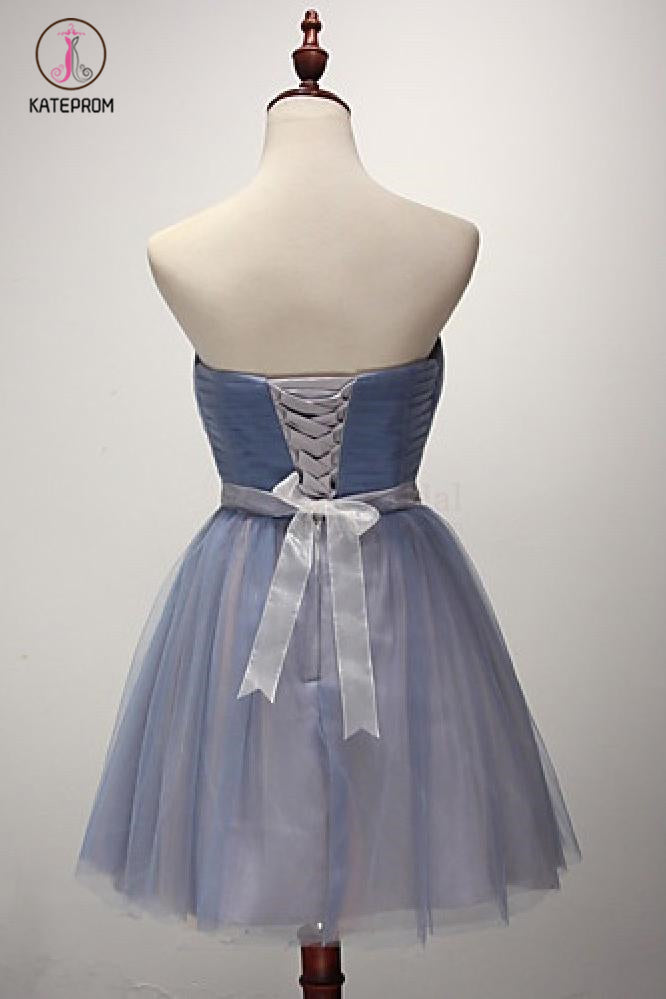 A-line Strapless Short Tulle Sash Homecoming Cocktail Party Dresses for Teens KPH0279