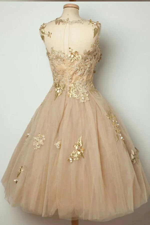 Sheer Lace Up Appliques Beading Short Homecoming Dresses KPH0663