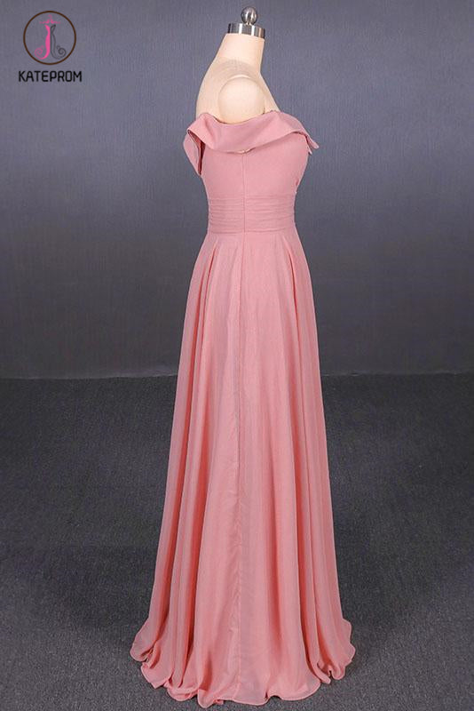 Strapless Floor Length Chiffon Pink Prom Dress, Simple A Line Bridesmaid Dress KPP1098