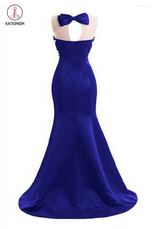 O-neck Beading Bodice Mermaid Long Prom Dresses Royal Blue Evening Dresses KPP0813