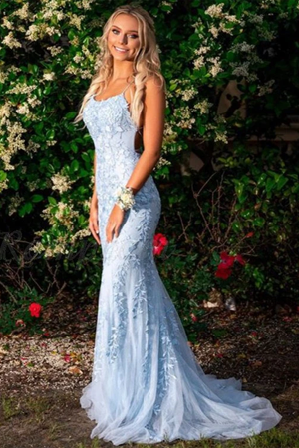 Blue Lace Prom Dresses Long, Evening Dress, Dance Dress, Graduation School Party Gown KPP1413