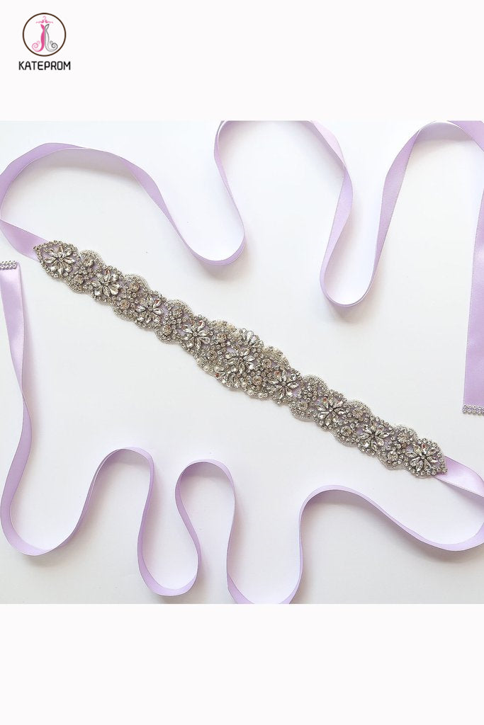 Elegant Long Crystal Sashes with Ribbon, Wedding Bridal Sash KPS0004
