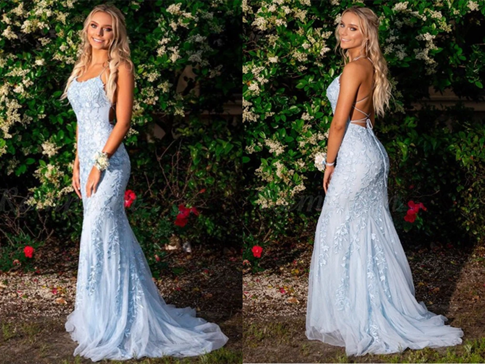 Blue Lace Prom Dresses Long, Evening Dress, Dance Dress, Graduation School Party Gown KPP1413