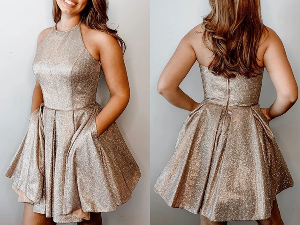 New Sparkly Halter Short Homecoming Dresses, Short Prom Dresses KPH0598