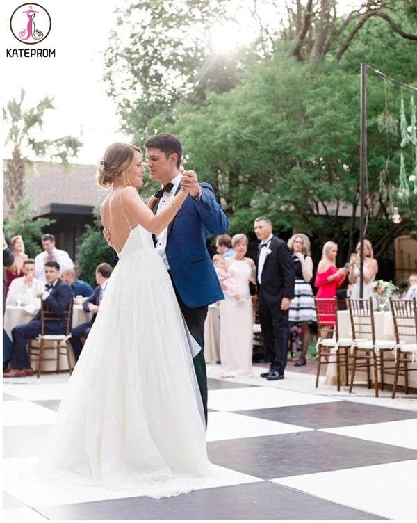 Simple V Neck Sleeveless Beach Wedding Dresses, Ivory Chiffon Beach Wedding Dresses KPW0562