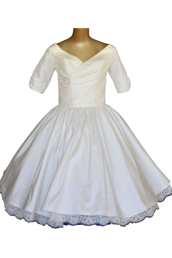 50s Style White Lace And Satin Short Wedding Dress KPW0724