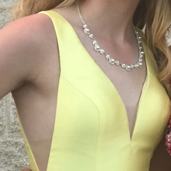 A Line V Neck Yellow Prom Dresses, Yellow V Neck Formal Graduation Evening Dresses KPP1567