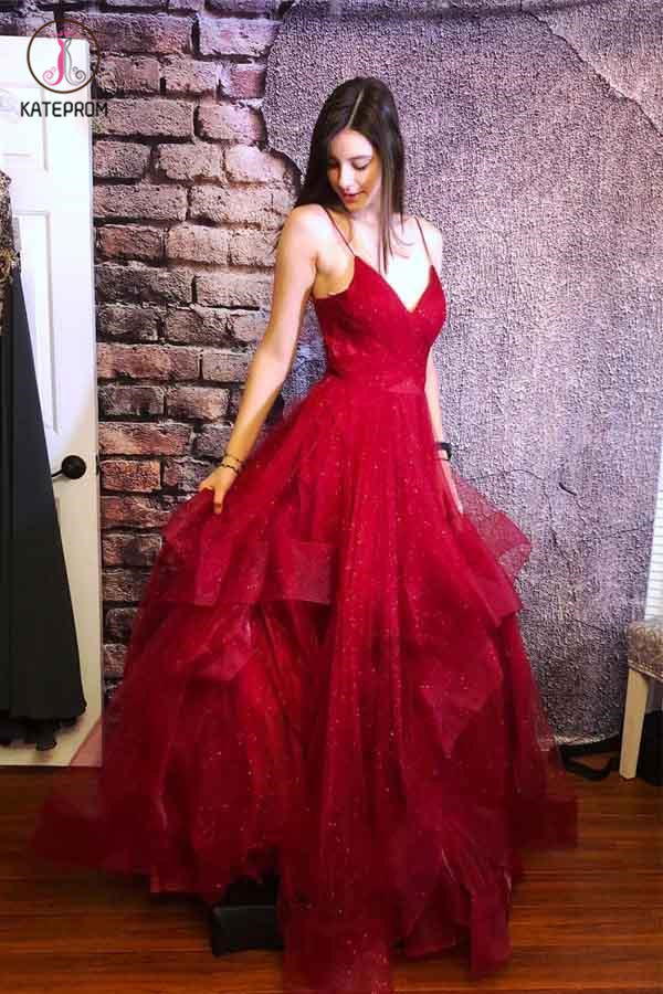 Sparkly Blue Straps Ruffles Long Prom/Evening Dress With Open Back KPP1130