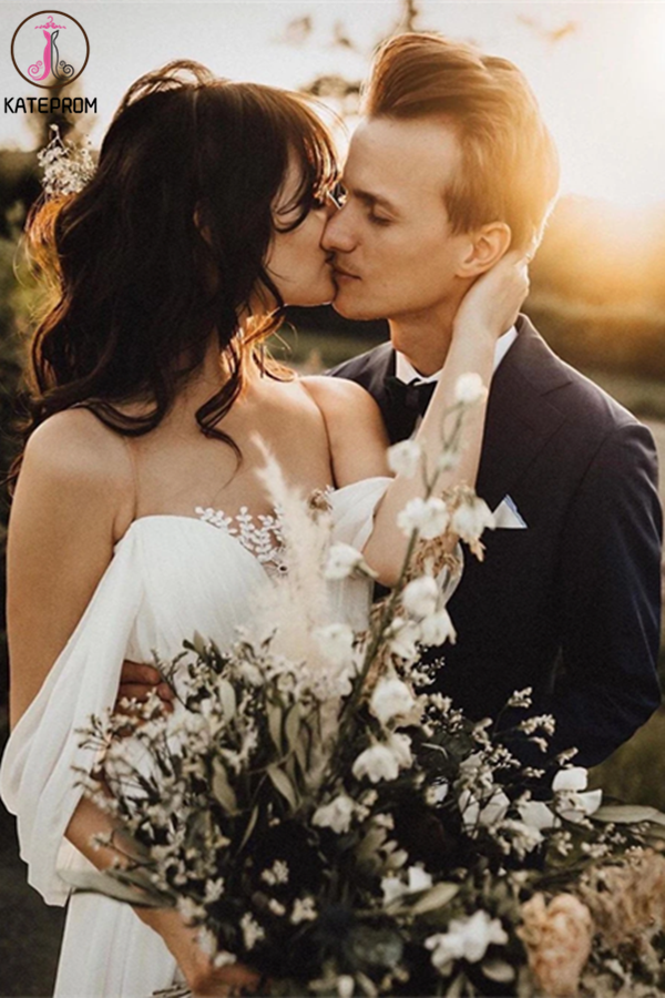 Glamorous A-line Wedding Dresses Backless Chiffon Bridal Gowns KPW0629