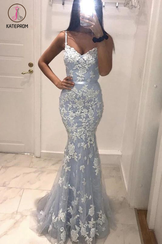 Sexy Spaghetti Straps Mermaid Prom Dress with Lace Appliques KPP1106