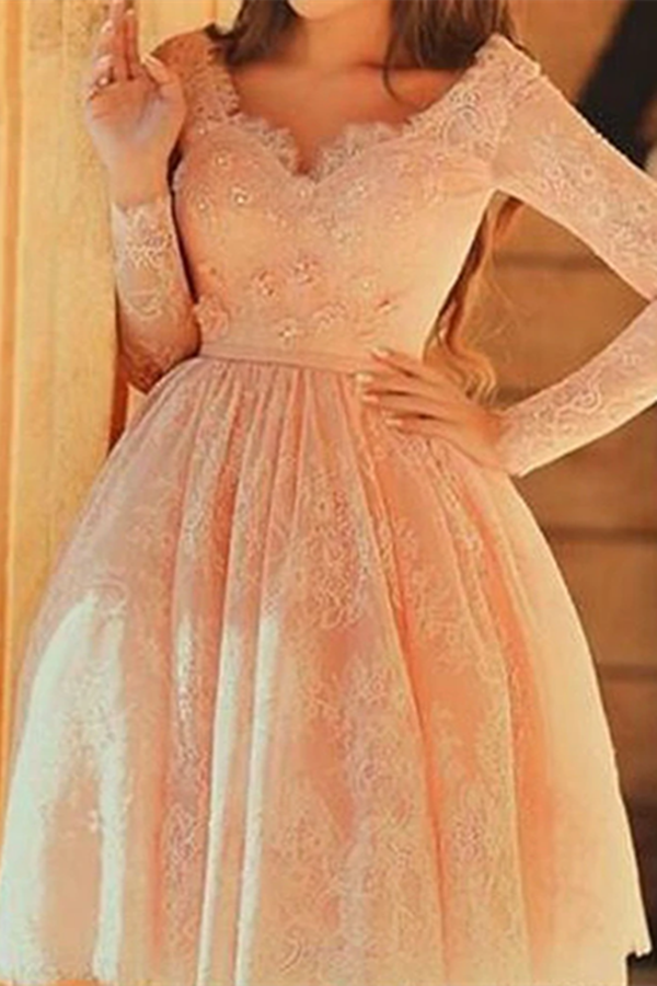 A line Short Prom Dress Juniors Homecoming Dress With Lace KPP1524