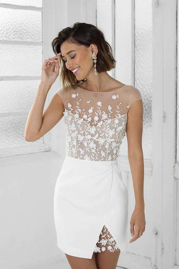 Perfect White Short Bridal Party Dress Lace Homecoming Dress KPH0638