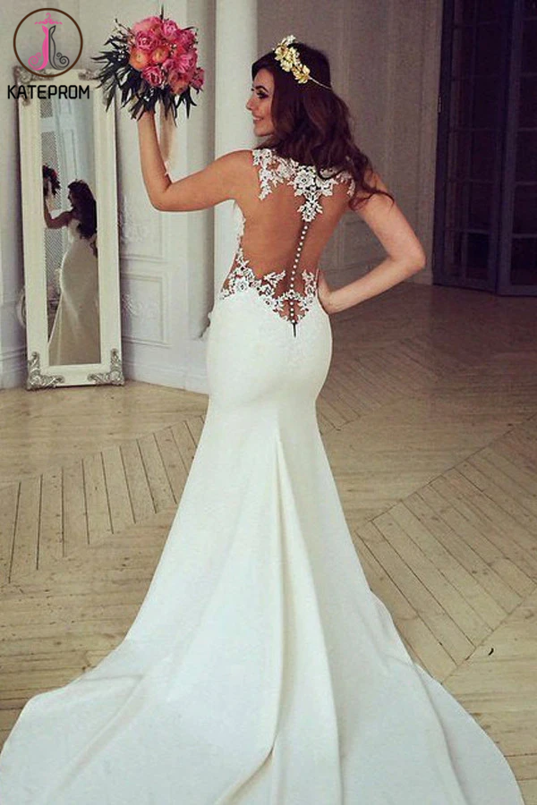 Lace Stunning Mermaid Sleeveless Wedding Dress Zipper Button KPW0594