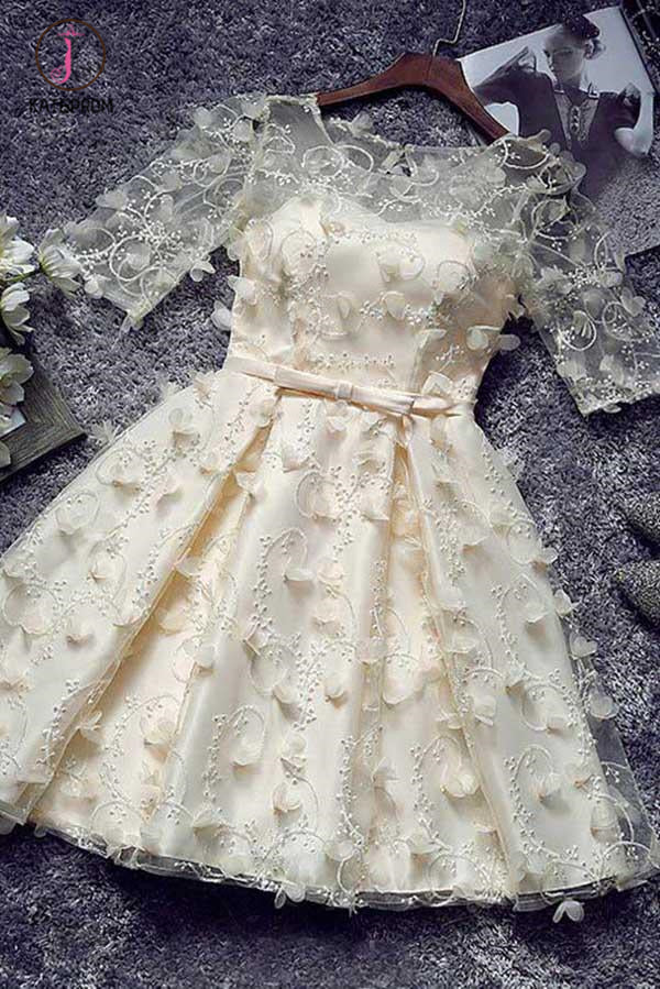 Princess Half Sleeves Short Homecoming Dress with Flowers,Unique Short Cocktail Dress KPH0292