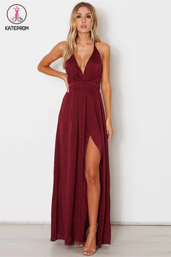 2021 A-line Custom Spaghetti Straps Prom Dresses Burgundy Long Prom Dresses Evening Dress KPP1343