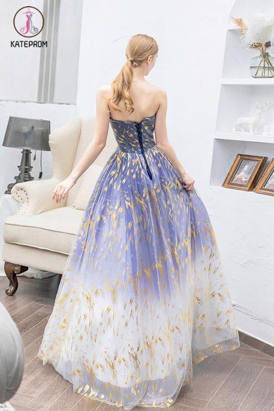 Ombre Puffy Strapless Sparkly Prom Dress, Sexy Long Party Dresses KPP1068