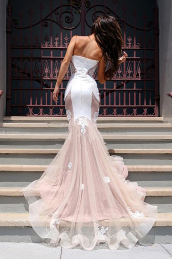 Trumpet Sweetheart Sleeveless Tulle Court Train Prom Dress, Party Dress KPP1477
