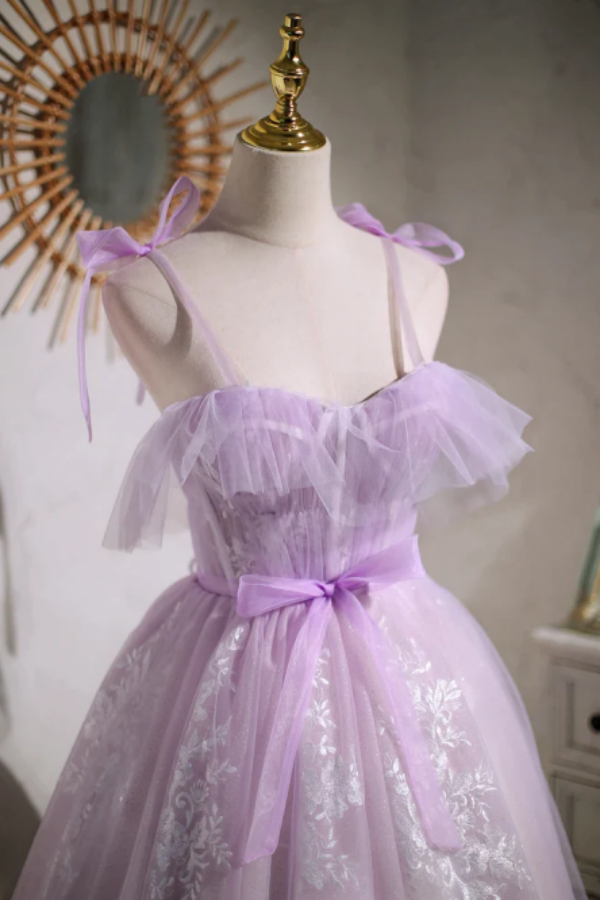 Sweet Purple A line Short Prom Dress Homecoming Dress with Ribbon KPH0643