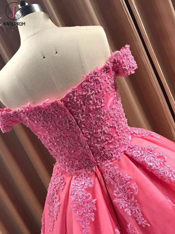 Ball Gown Sweetheart Cap Sleeve Lace Appliques Prom Dress KPP1258