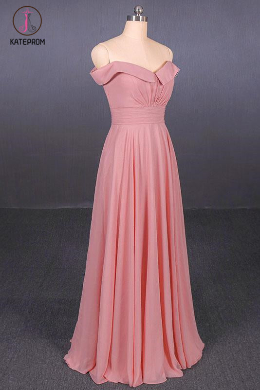 Strapless Floor Length Chiffon Pink Prom Dress, Simple A Line Bridesmaid Dress KPP1098