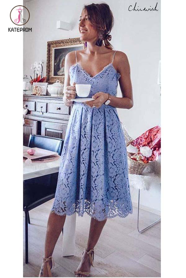 Lavender Spaghetti Straps Lace Prom Dress,Knee Length Homecoming Dress KPH0286